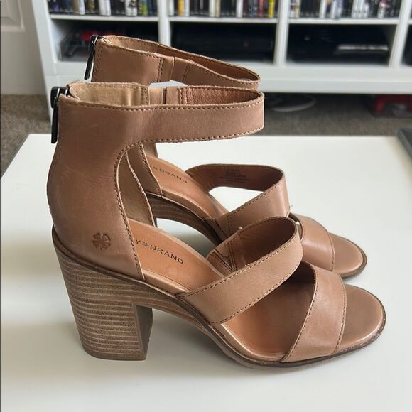 Lucky Brand Valka Leather Stretch Ankle Strap High Heel Sandal Size 9.5 - Picture 1 of 9